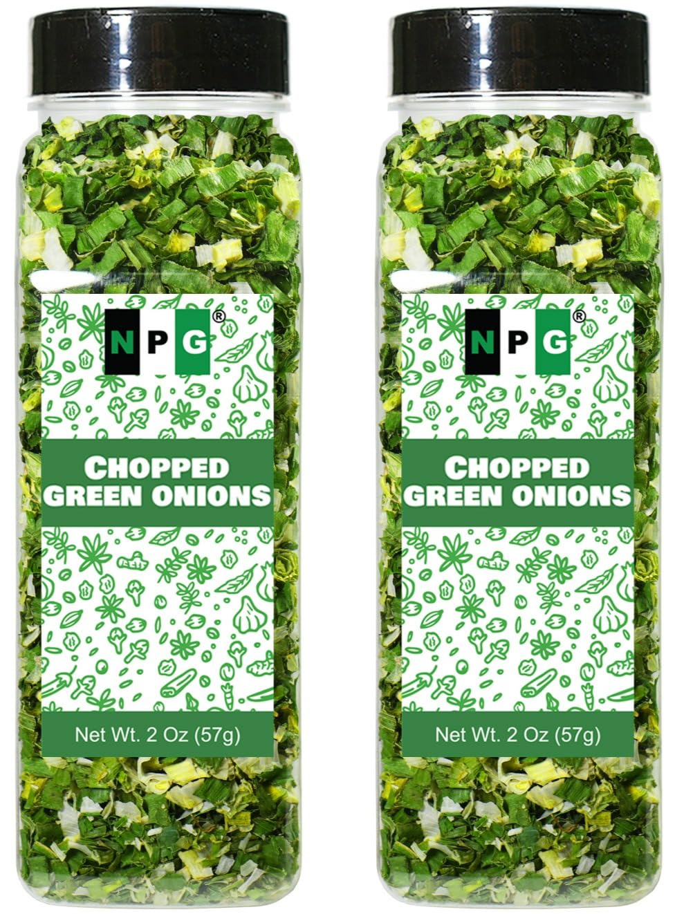 NPG Freeze-Dried Green Onions in shaker bottle for easy seasoning.