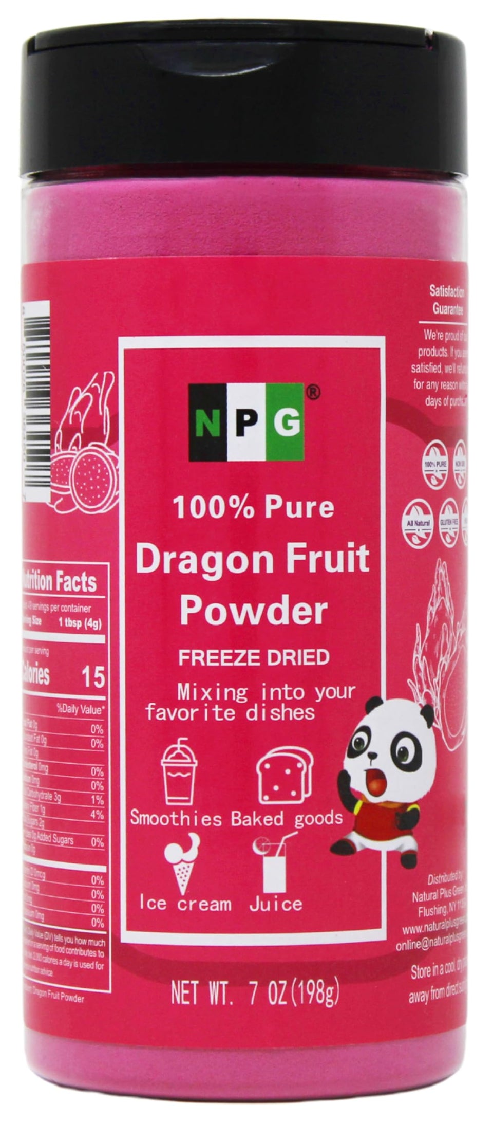 NPG Freeze Dried Red Dragon Fruit Powder in a jar adds natural pink color