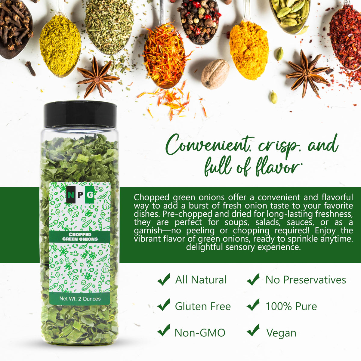 NPG packaging shows gluten-free and non-GMO labeling.