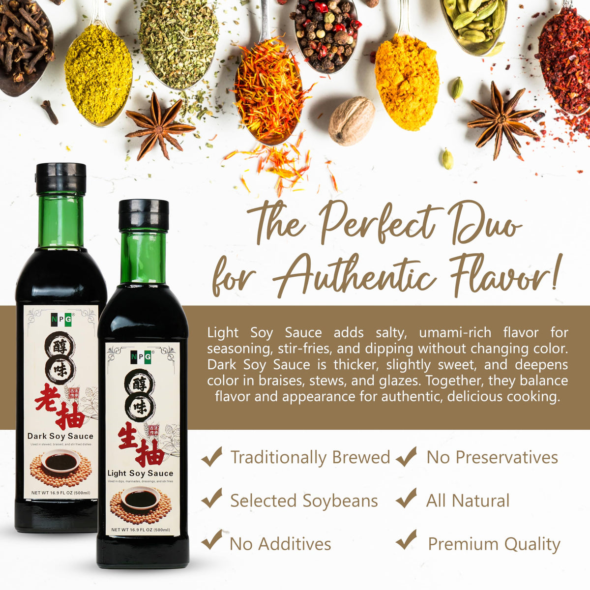 NPG two-bottle soy sauce set packaged for kitchen use