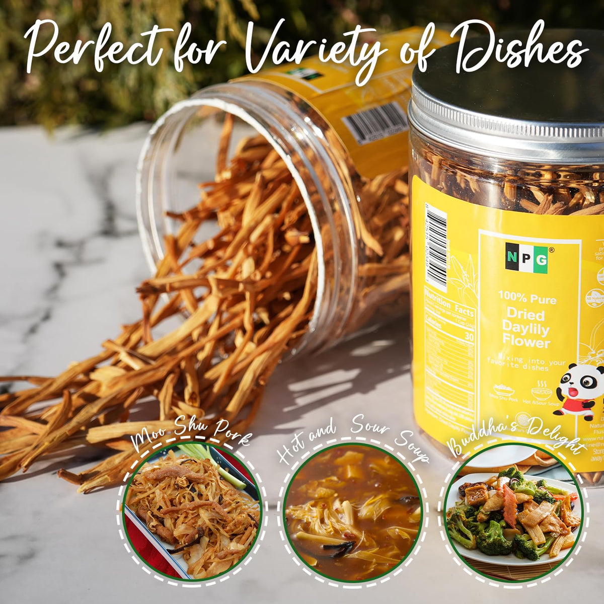 NPG Premium Dried Lily packaging emphasizes long shelf life and easy storage.