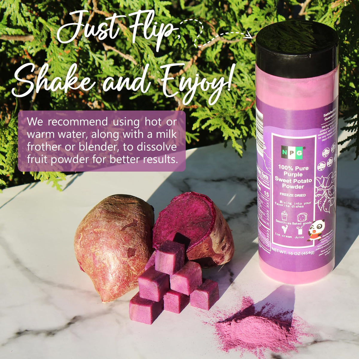 NPG purple sweet potato powder bottle for easy storage and use