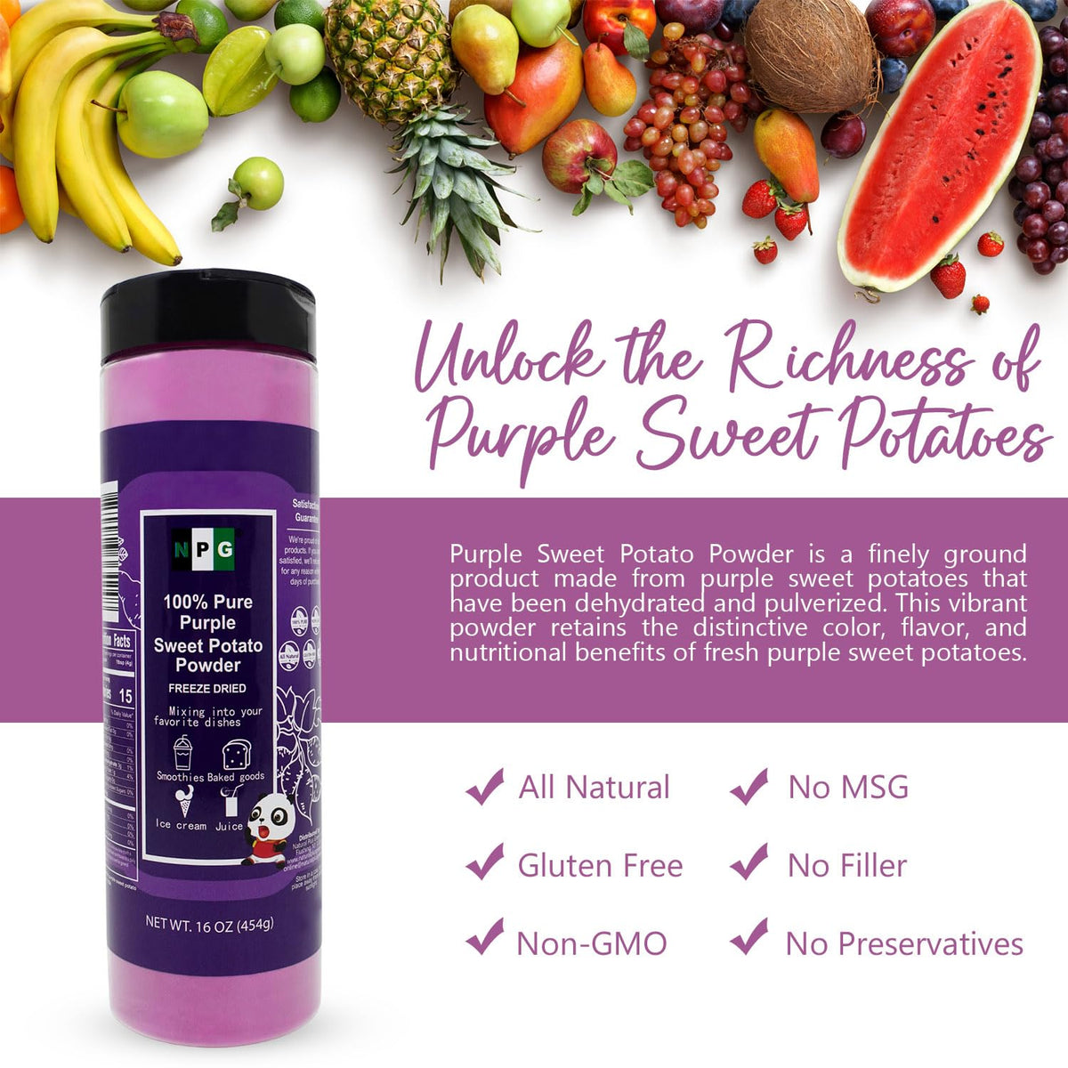 NPG powder in smoothie blends smoothly for color