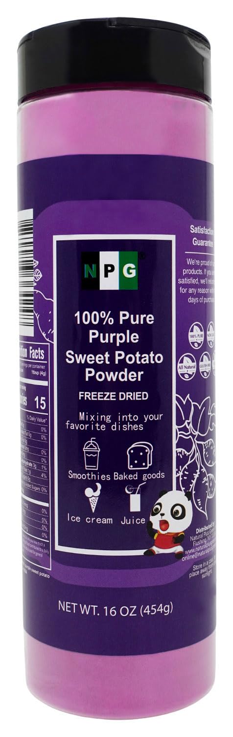 NPG purple sweet potato powder jar shows natural color for baking