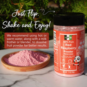 NPG raspberry powder stirred into a smoothie for vibrant taste and hue.