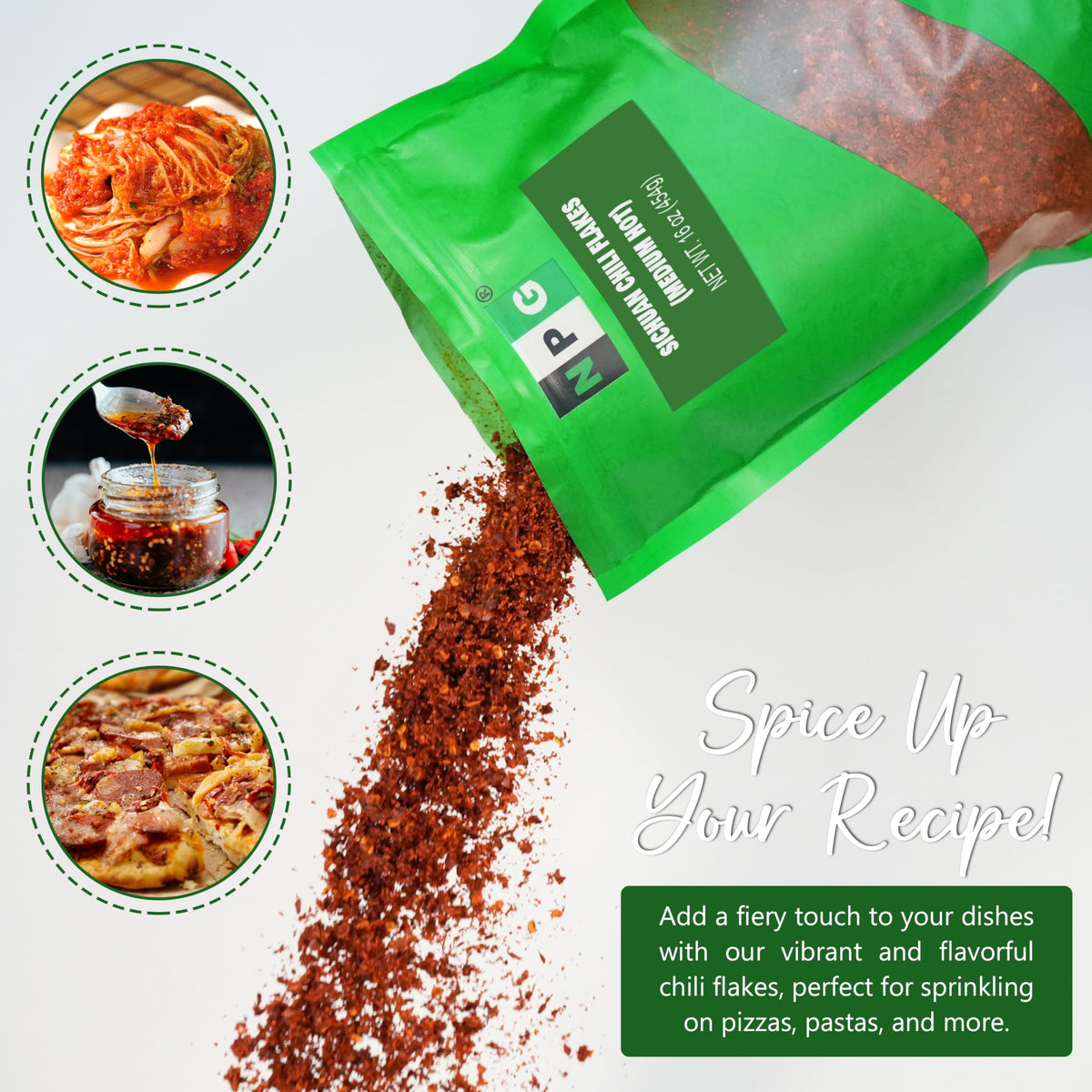 NPG sun-dried medium-heat chili flakes deliver fruity notes for marinades