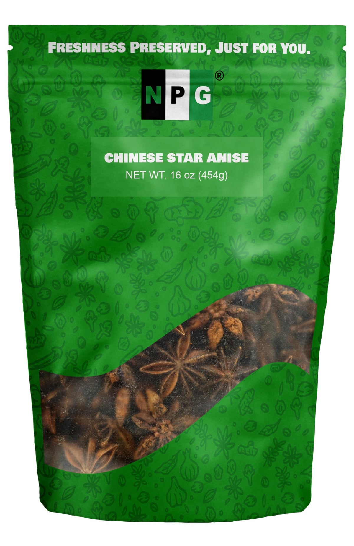 NPG whole Chinese star anise pods in packaging for easy pantry storage