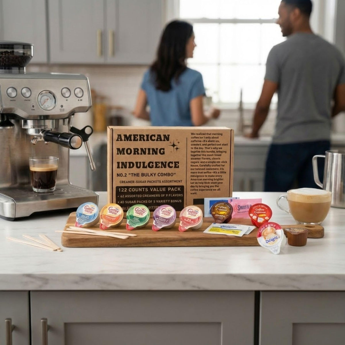 NSPARK shelf-stable creamer and sugar station ideal for desks and travel.