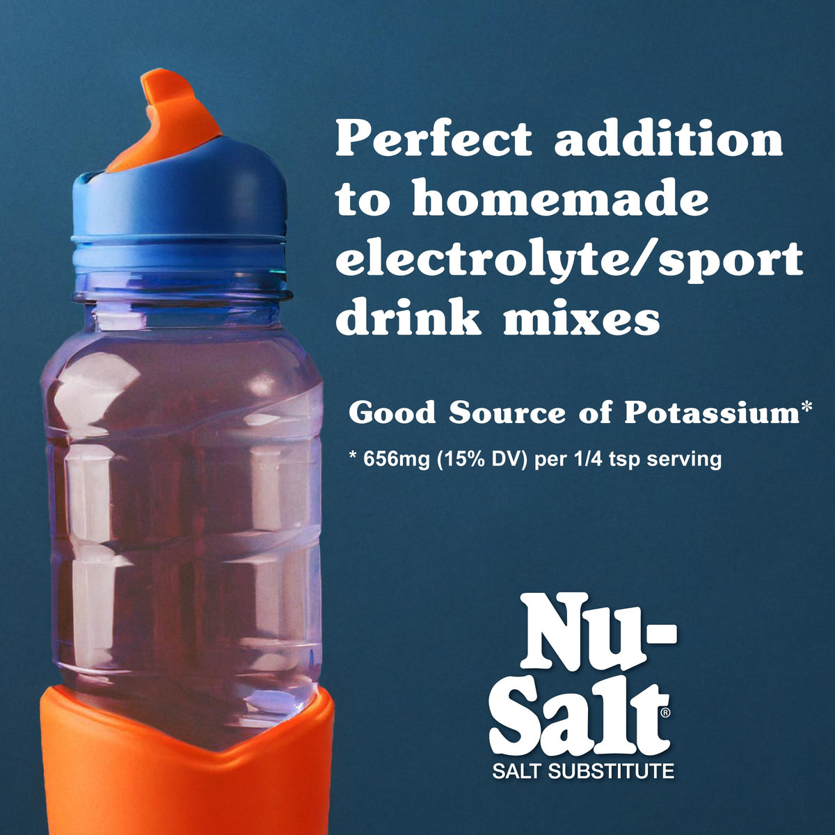 NU-SALT label close-up highlighting potassium chloride blend.