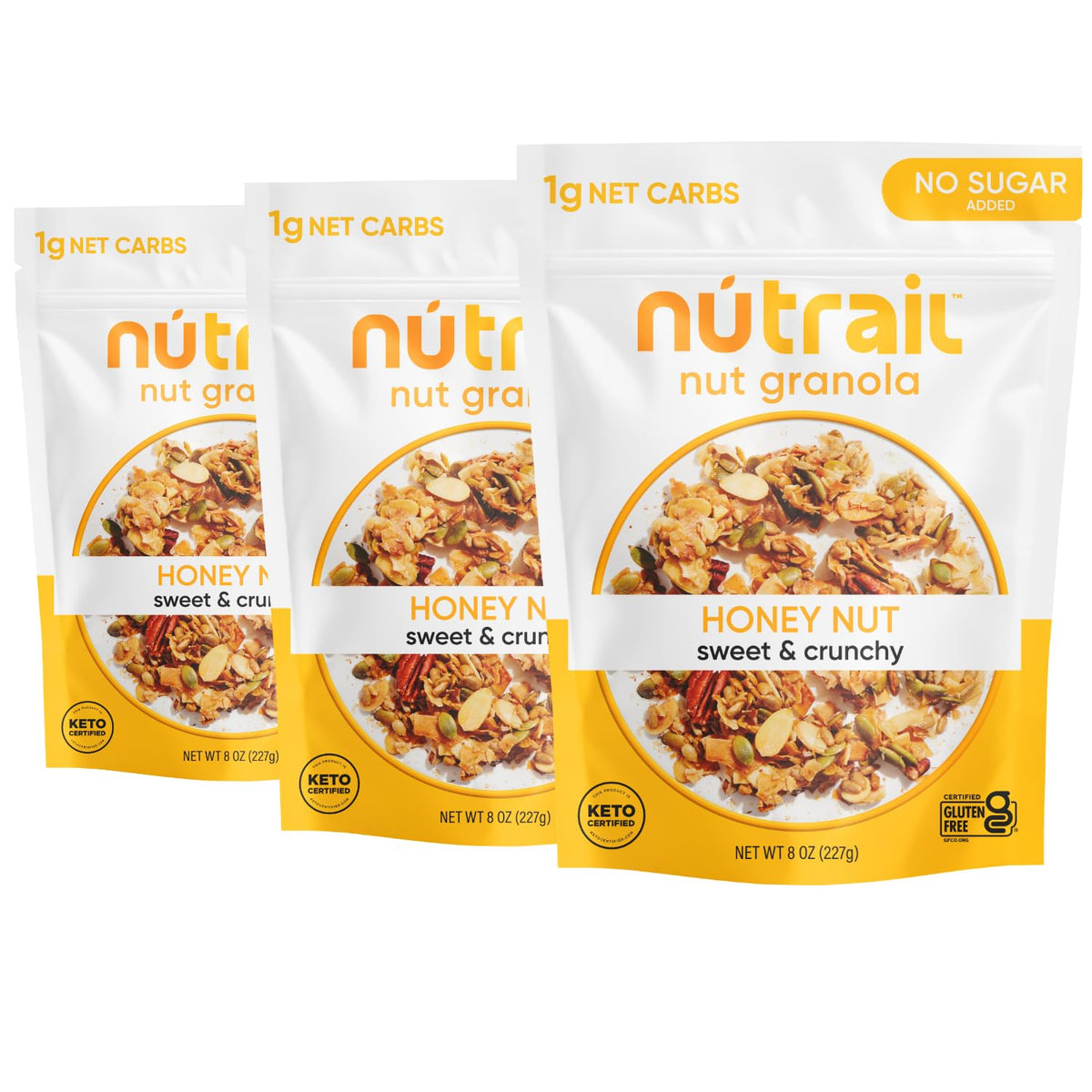 NuTrail Honey Nut Granola in a bowl for a gluten-free breakfast.
