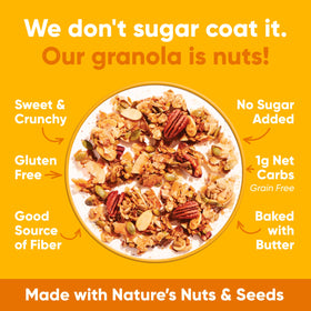 NuTrail Honey Nut Granola packaging highlighting no sugar added claim.