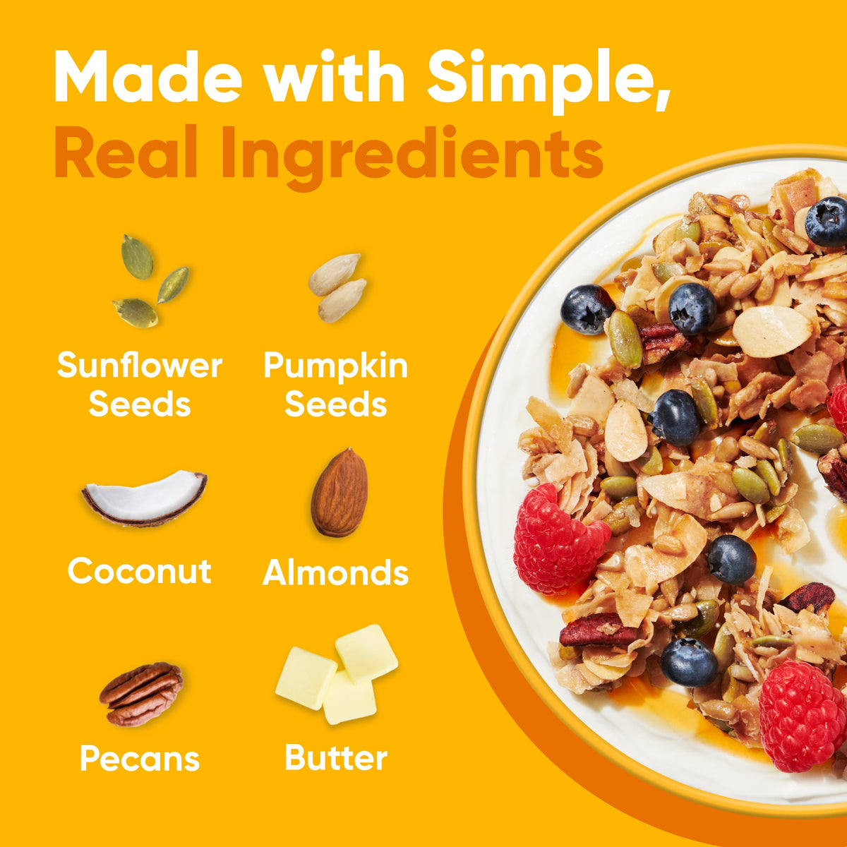 NuTrail Honey Nut Granola parfait topped with fruit and yogurt.