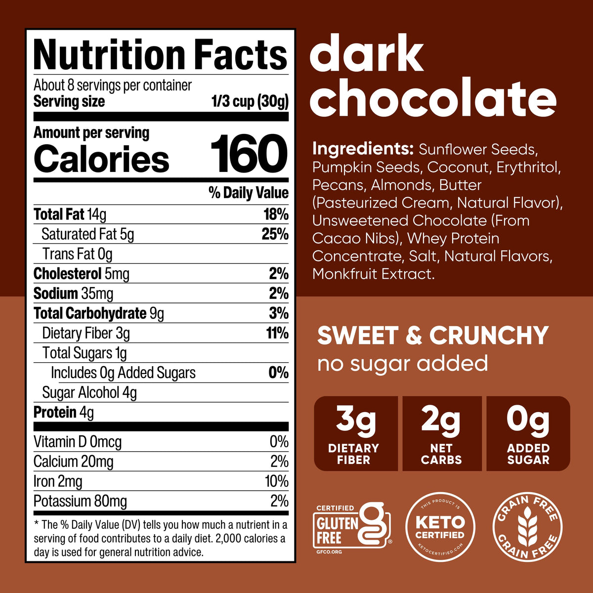 NuTrail Nut Granola dark chocolate serving bowl; gluten-free, low-carb.