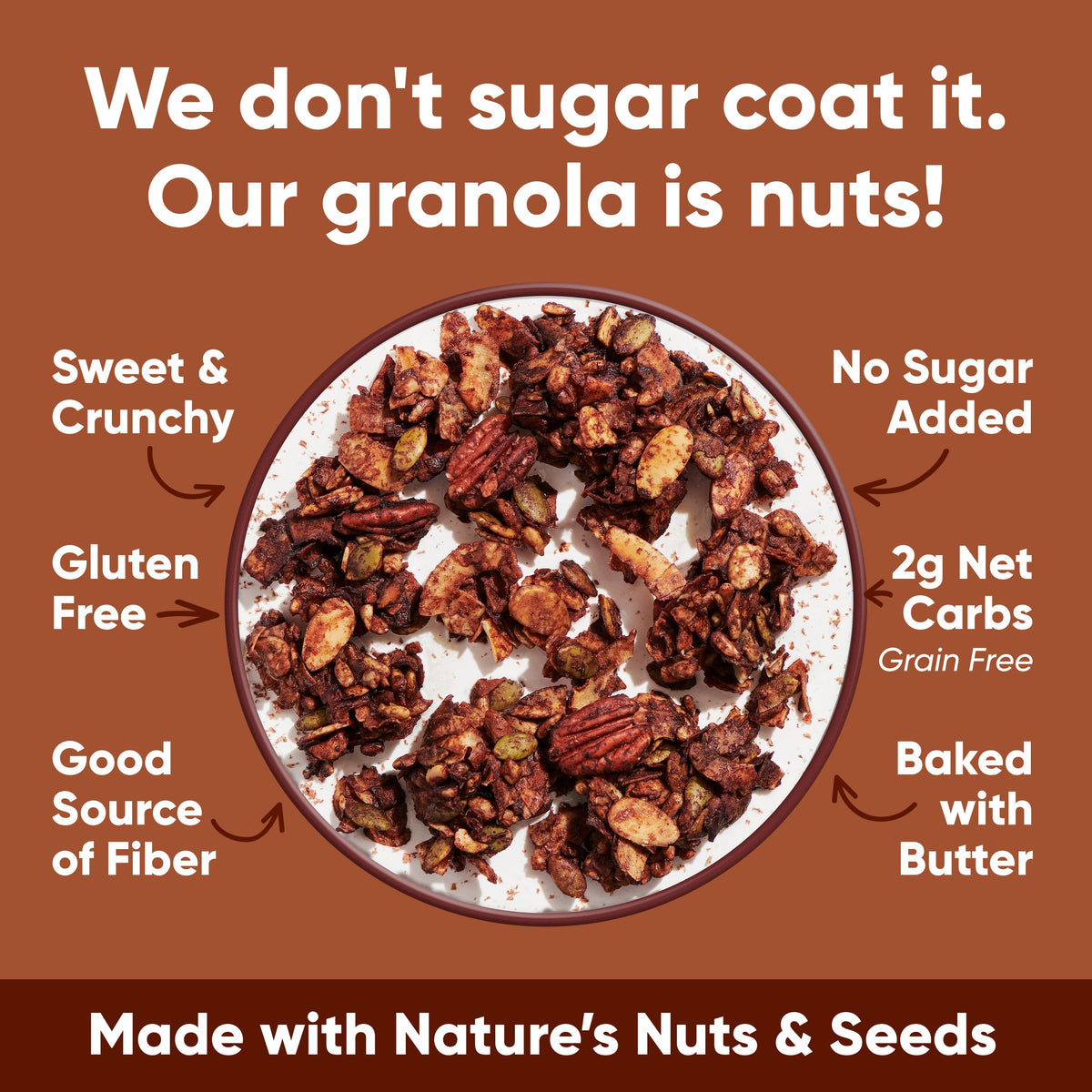 NuTrail Nut Granola beside yogurt; keto and low-carb option.