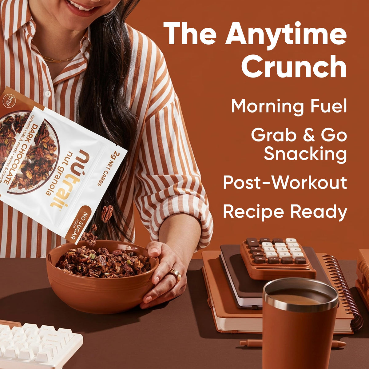 NuTrail Nut Granola parfait assembly; versatile snack or breakfast.