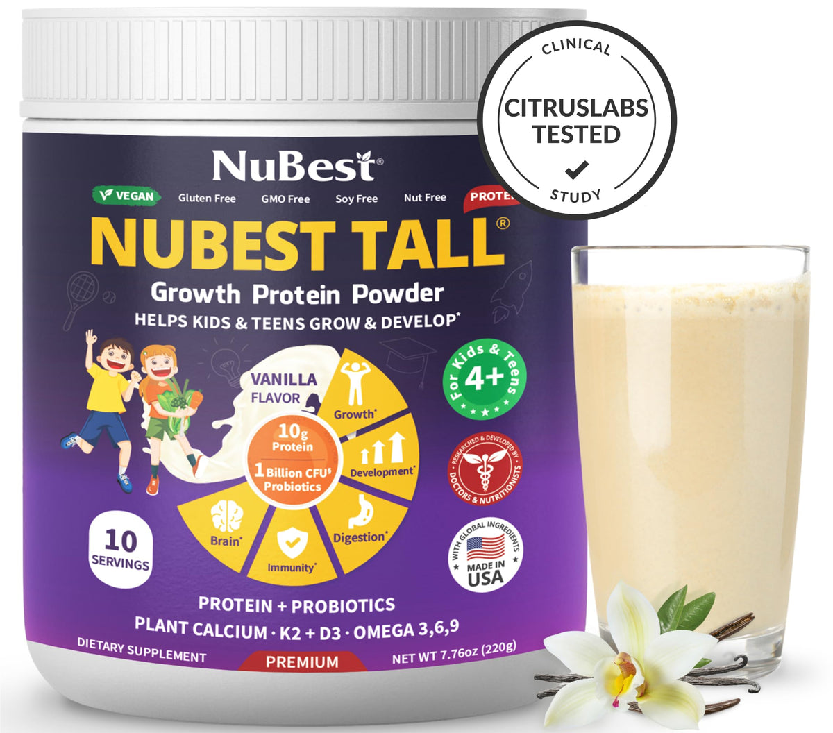 Child drinks NuBest Tall vanilla shake for steady energy at school.