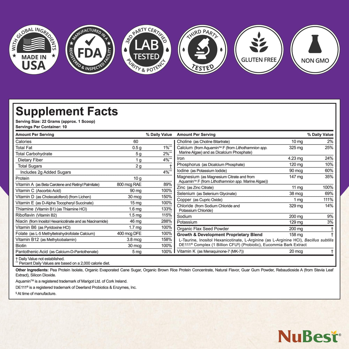 Marine algae calcium and magnesium source in NuBest Tall bottle.