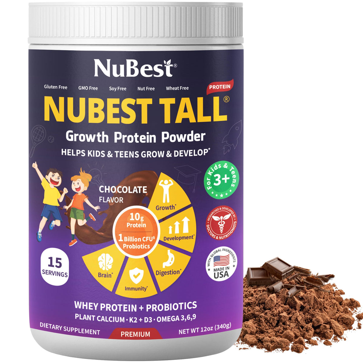 NuBest Tall Protein bottle pours chocolate shake for kids after school energy