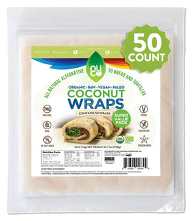 NUCO coconut wraps pack shot highlighting convenient organic 50-count packaging