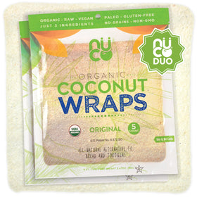 NUCO DUO pack shot showing organic, gluten-free coconut wraps for healthier lunch options.