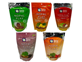 Nuestra NS Salud Nopal Flax Plus Pineapple nutrition label showing fiber and nutrient details.
