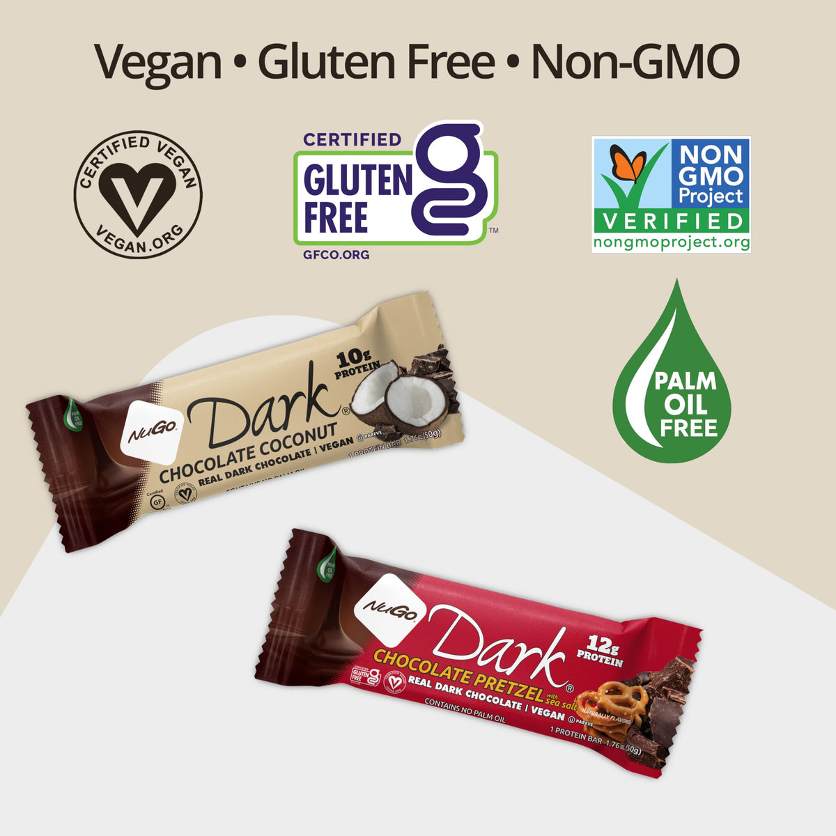 NuGo Dark Chocolate Mocha close-up shows rich coating and protein-rich snack.