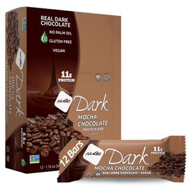 NuGo Dark Chocolate Mocha bar wrapped for vegan on-the-go snacking.