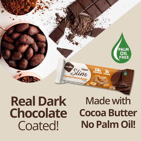 NuGo Slim Dark Chocolate Espresso bar exterior shows premium chocolate coating and portable energy.