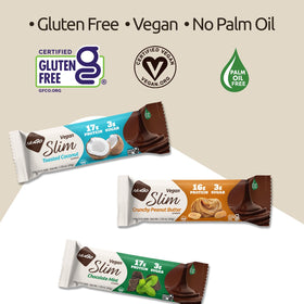 NuGo Slim Dark Chocolate Espresso ingredients list showcases gluten-free vegan formula.