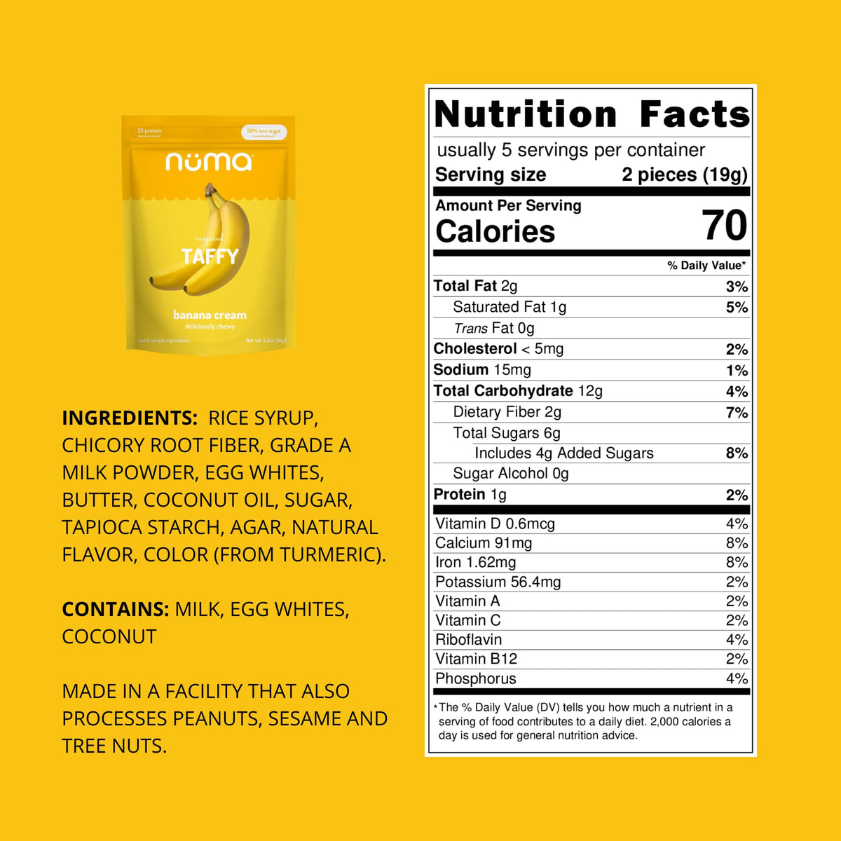 Numa Banana Taffy office snack image promotes desk-ready indulgence with a better-for-you option.