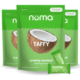 Numa Foods coconut taffy candy, individually wrapped for on-the-go snacking