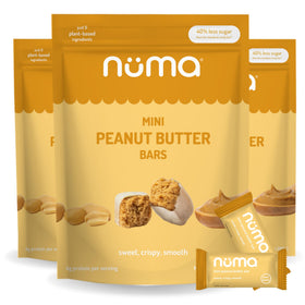 Numa Foods mini peanut butter bars packaging, convenient grab-and-go travel snack