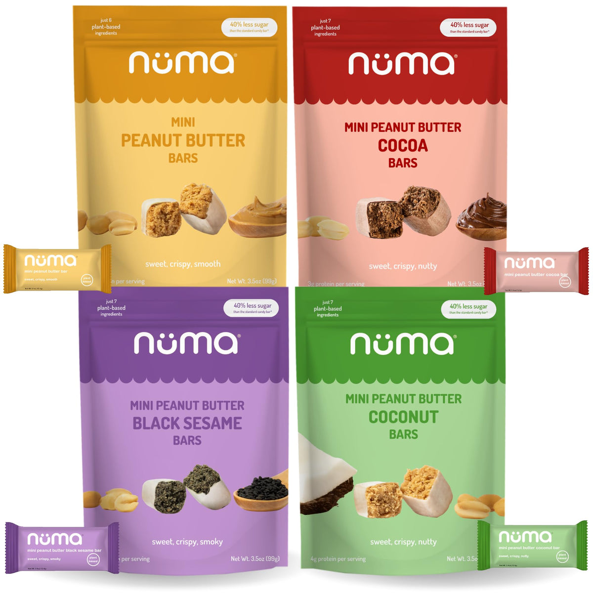 Numa mini peanut butter bars variety-pack: portable, protein-rich snack for on-the-go moments.