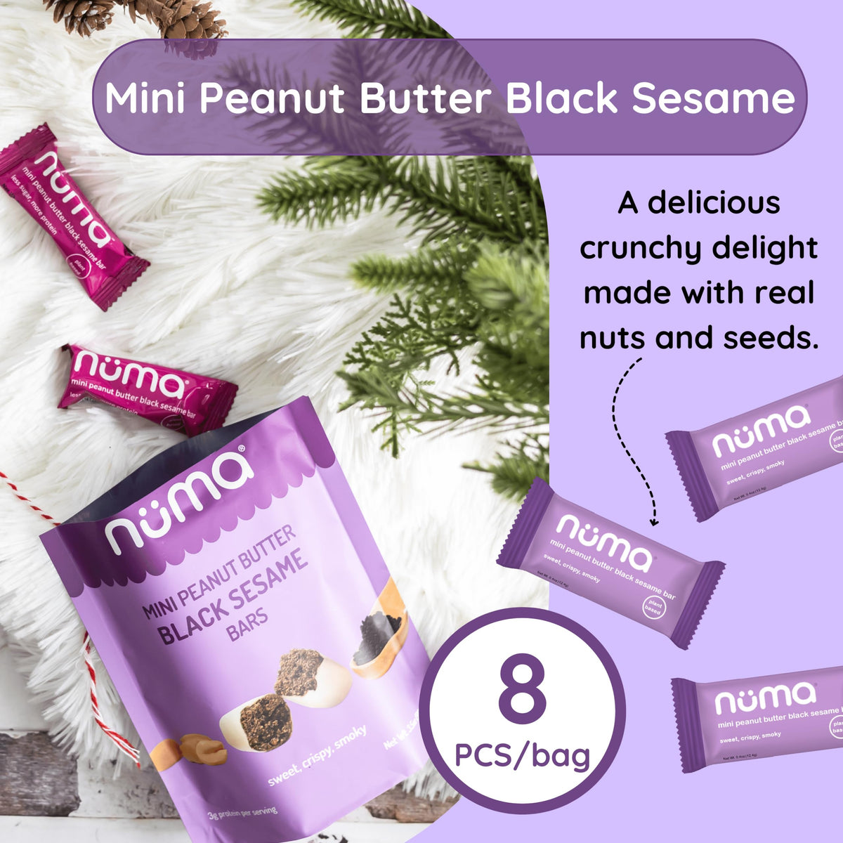 Close-up of the crunchy texture of Numa bars, satisfying cravings.