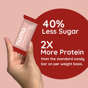Numa Mini Peanut Butter Cocoa Bars on the go, easy travel snack.