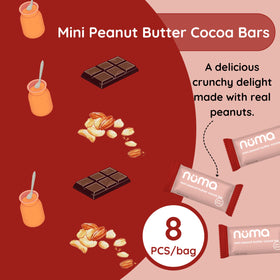 Numa Mini Peanut Butter Cocoa Bars show real roasted peanuts and cocoa.