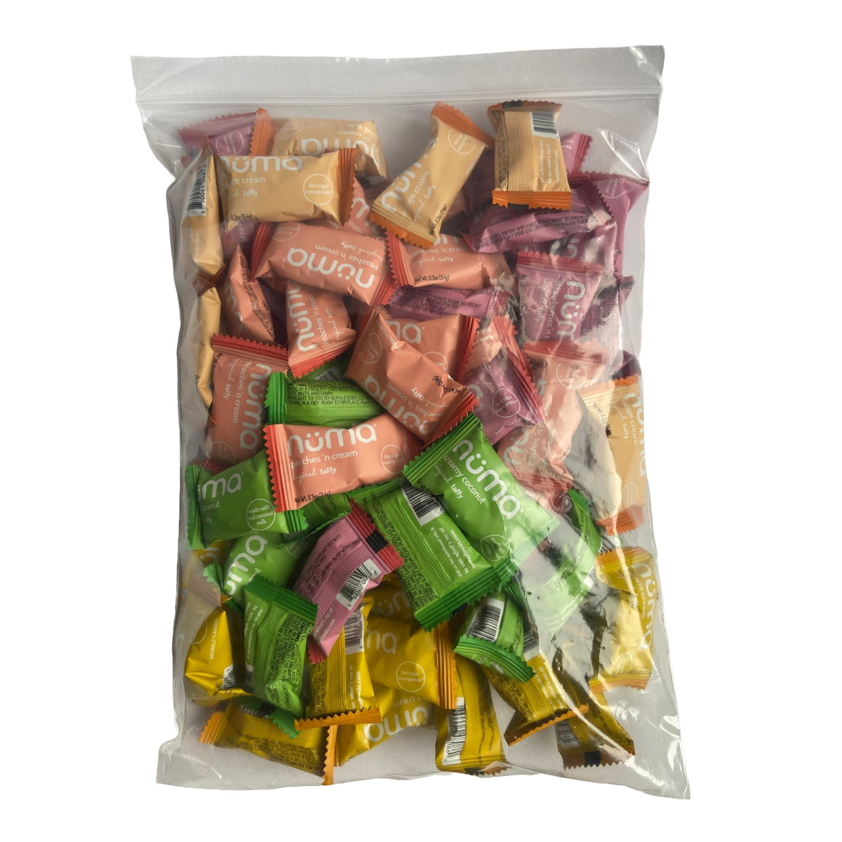 Numa taﬀy assorted flavors in a colorful pack, ideal for sharing at gatherings