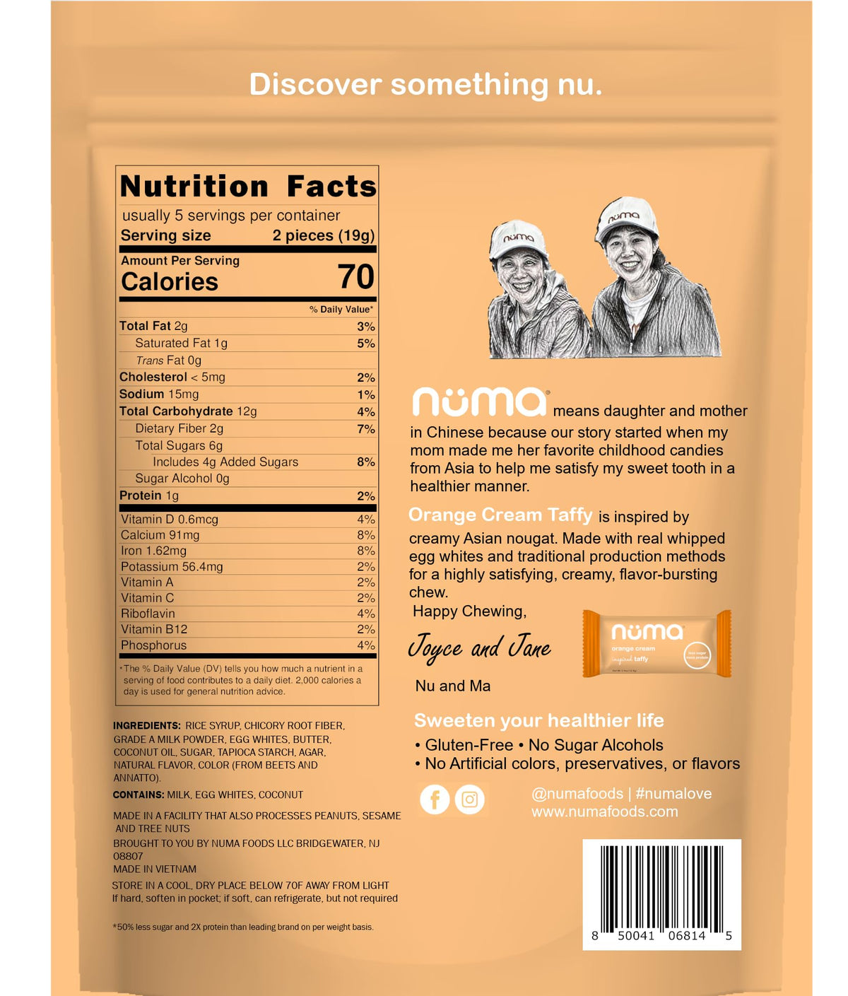 Individually wrapped Numa Taffy chews for on-the-go snacking.