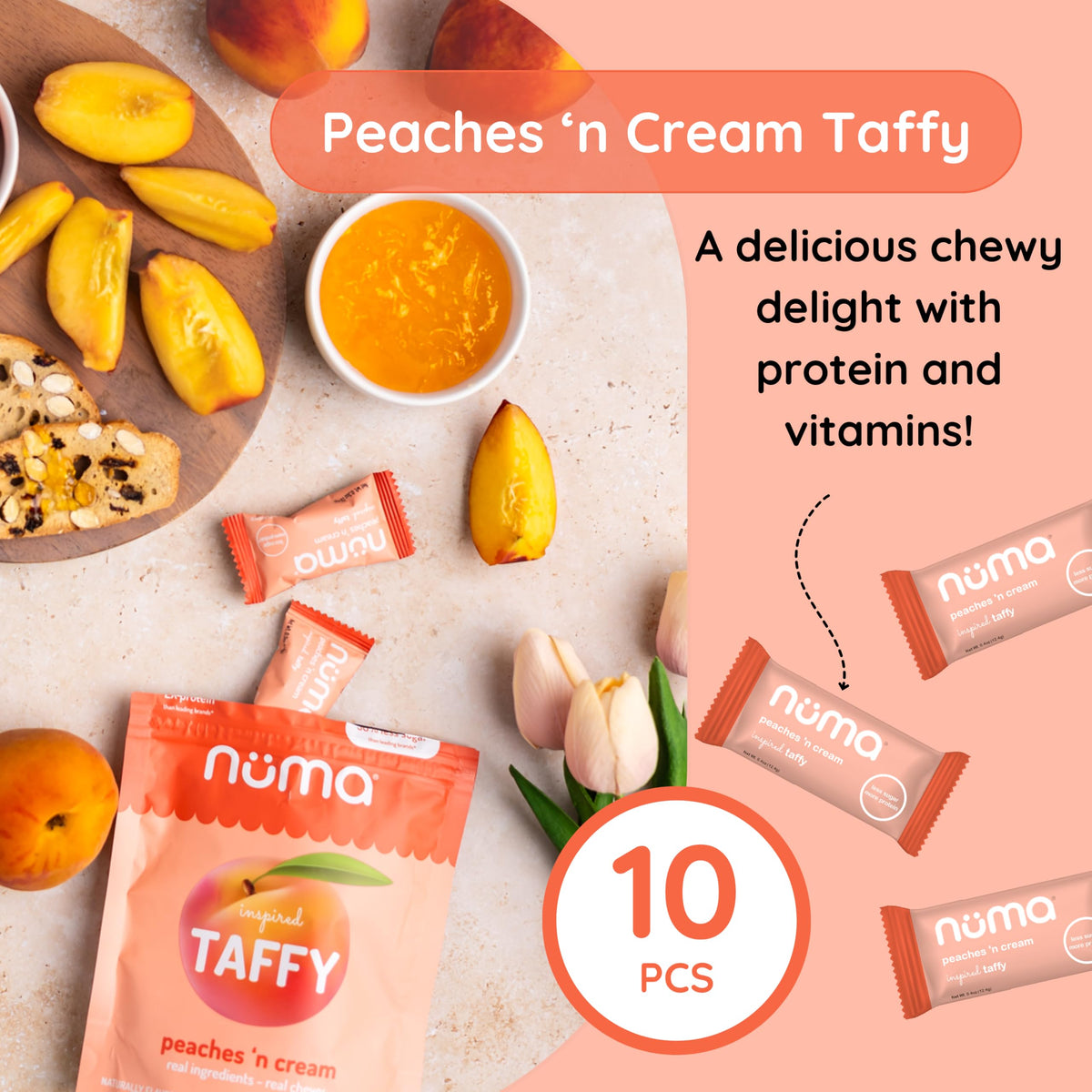 Nutrition label on Numa Peaches 'n Cream highlights vitamins.