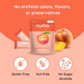 Numa Peaches 'n Cream packaging displayed on a box.