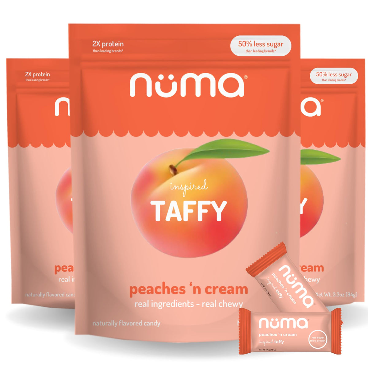 Numa Taffy Peaches 'n Cream wrap for grab-and-go convenience.