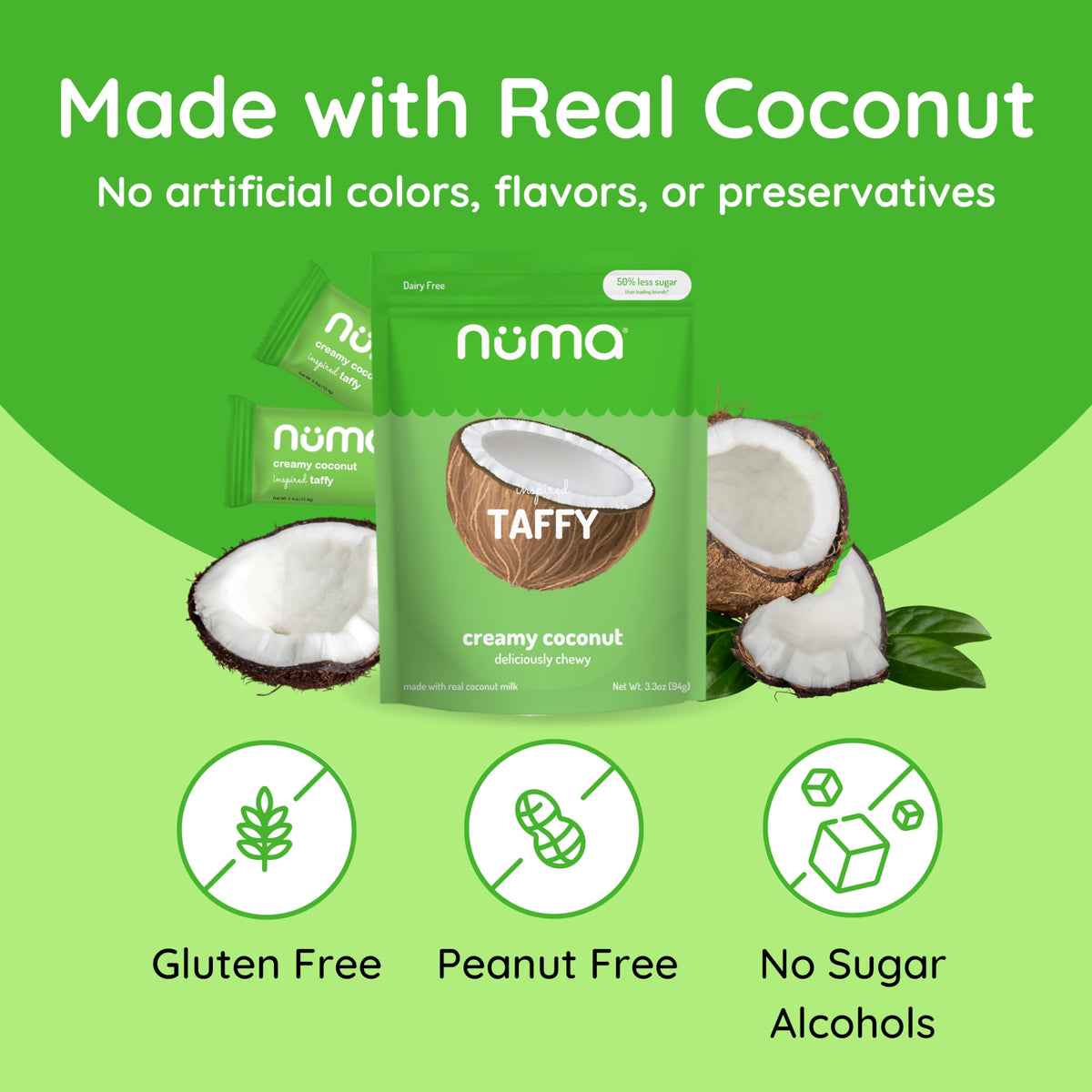 Numa coconut taffy snack on the go for travel or work