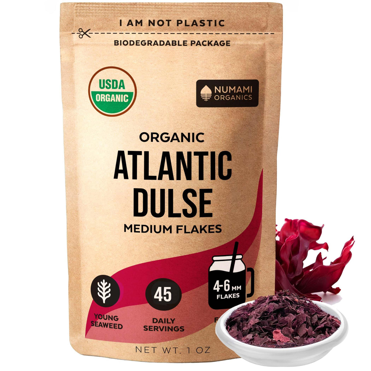 Numami Atlantic Dulse Flakes in bag with eco-friendly packaging.