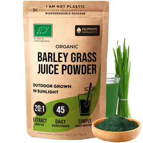 Numami Barley Grass Juice Powder bottle pour for a quick greens boost