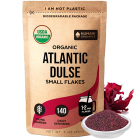 Numami Organic Atlantic Dulse flakes in a bottle pour ready to season meals