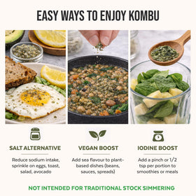 Numami Organic Kombu Flakes dried texture close-up, versatile seasoning option.