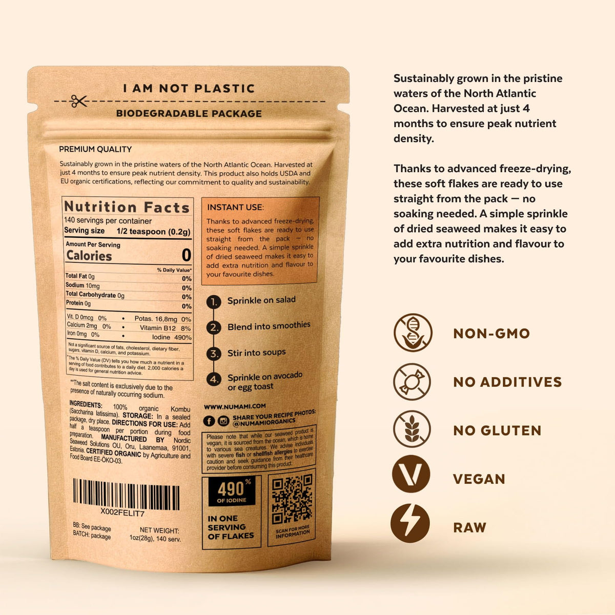 Numami Organic Kombu Flakes farm-to-table concept in North Atlantic waters.