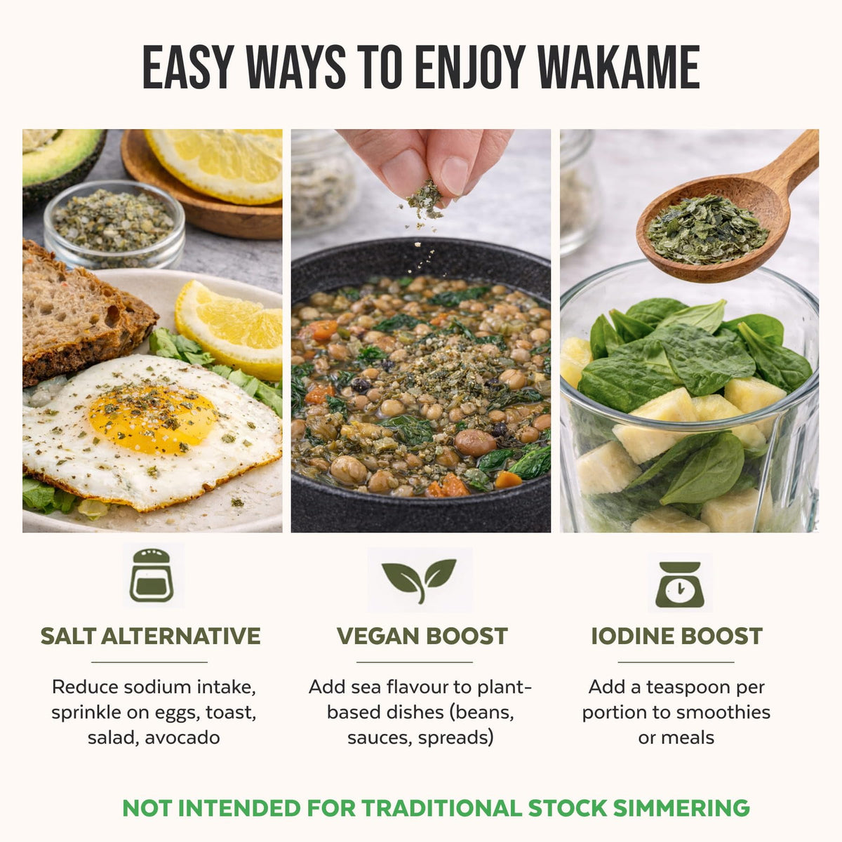Numami Wakame Flakes miso soup bowl scene, adds depth and savory flavor.