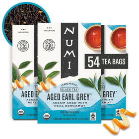 Numi aged Earl Grey tea box showcasing premium organic blend for daily rituals.
