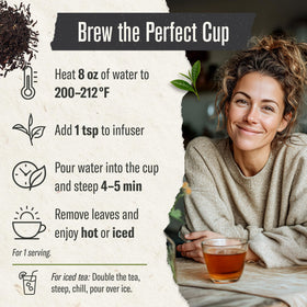 Steam rising from a freshly steeped Numi tea cup for a comforting aroma.